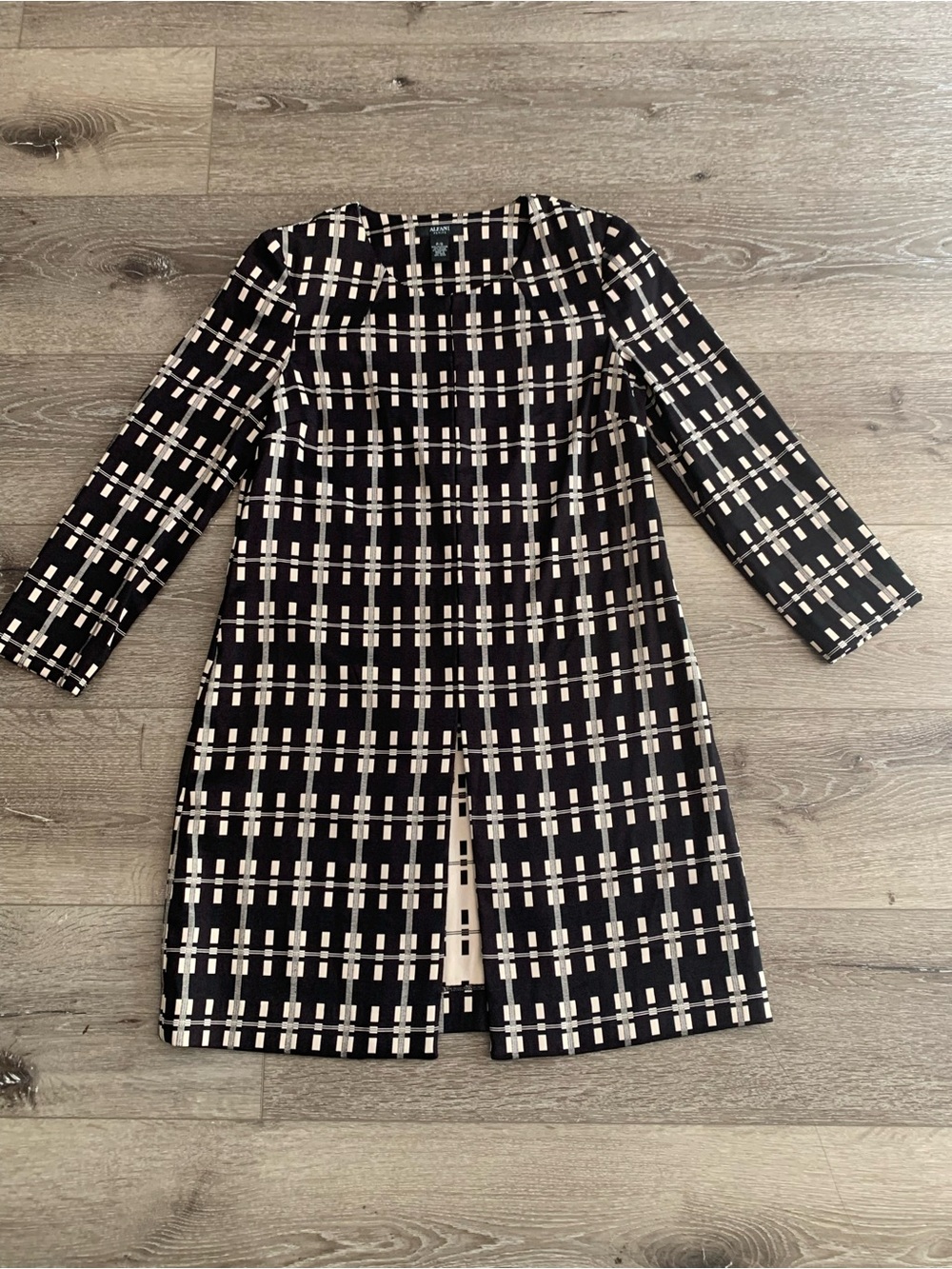 Alfani Black and Cream Plaid Pea Coat
